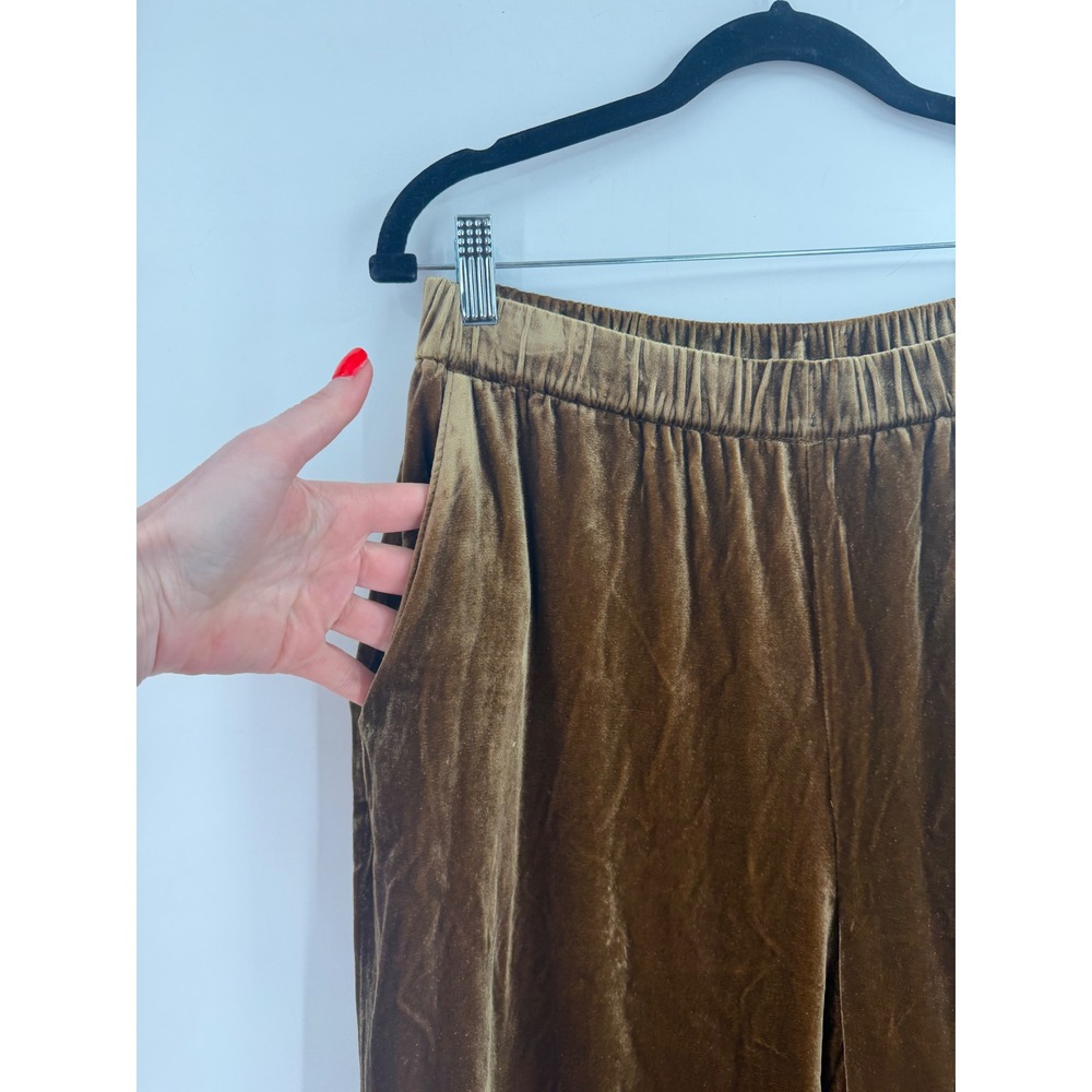 Faherty Genevieve Pants Womens M Breen Gold Silk Velvet Wide Leg Luxe Lounge - Picture 6 of 8